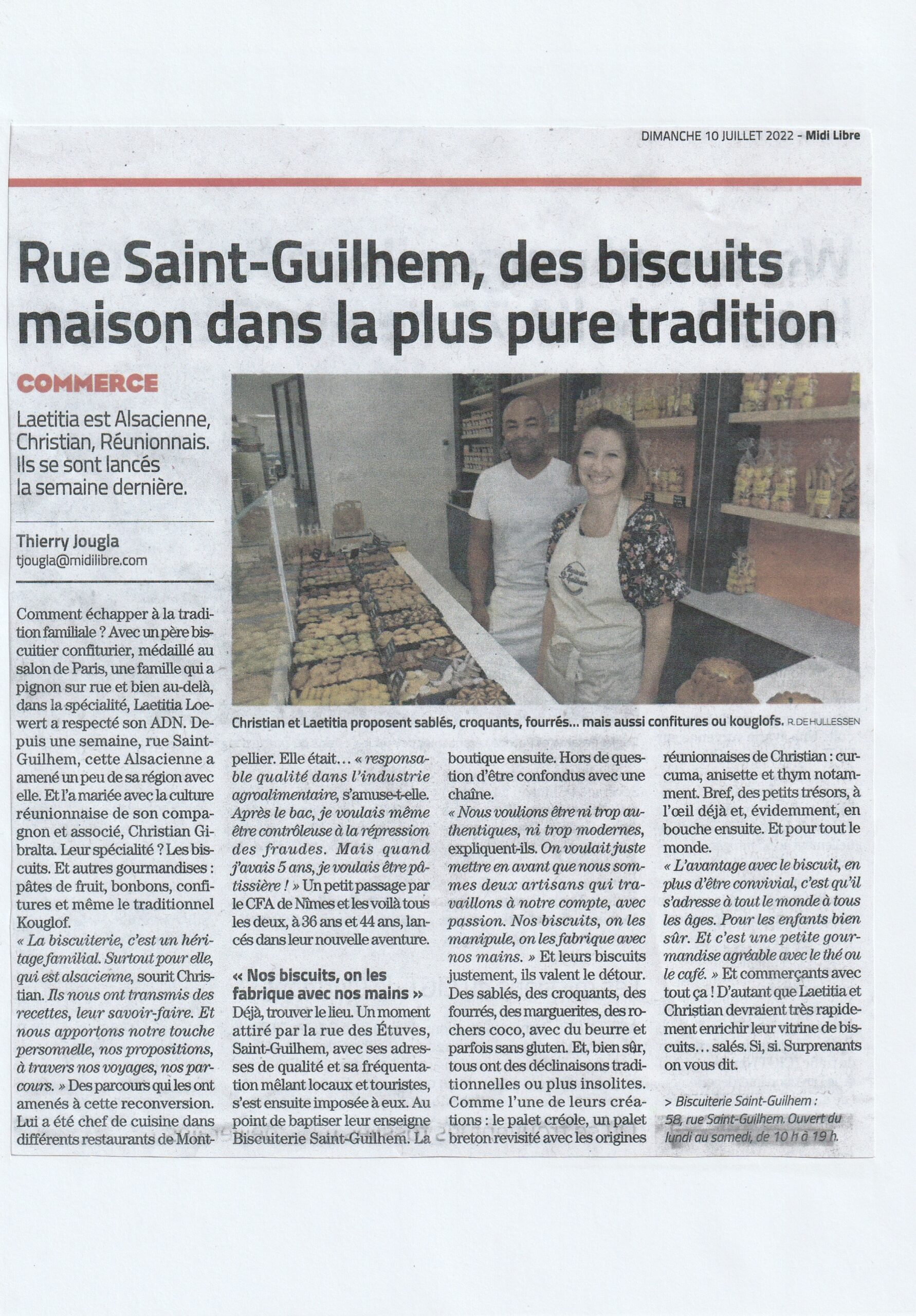 article du midi libre sur la biscuiterie saint guilhem en édition papier